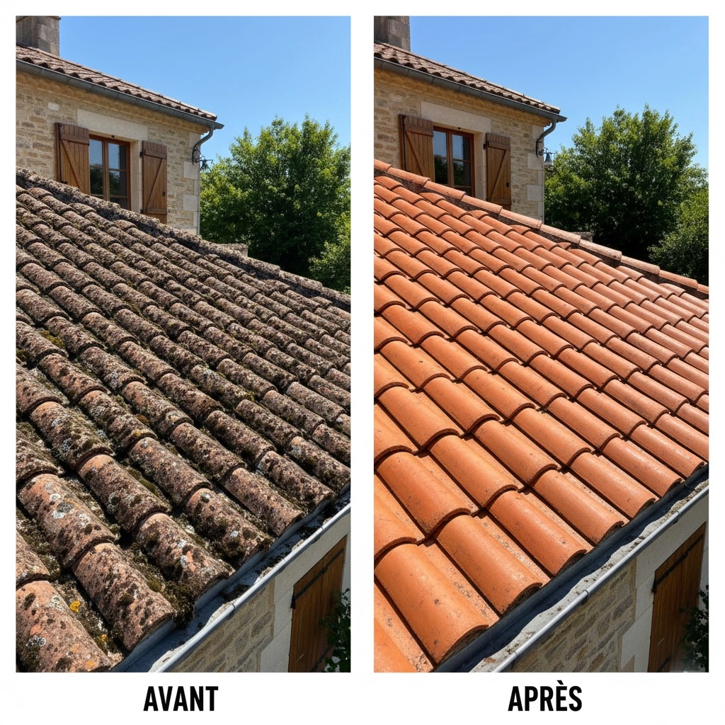 nettoyage de toiture  avant après